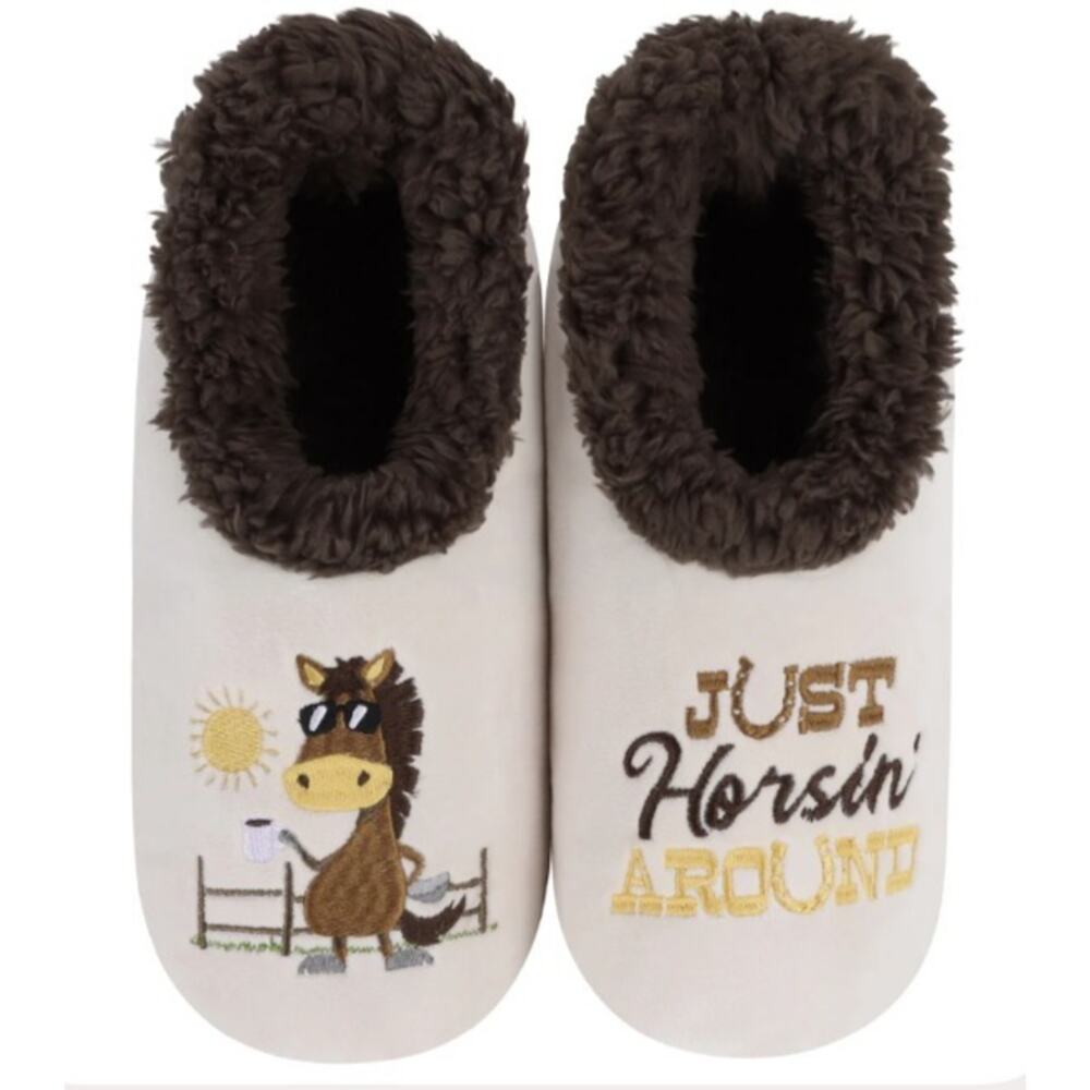 Snoozies Just Horsin Around Womens Sherpa Lined Nonslip Embroidered Size M 7 - 8
